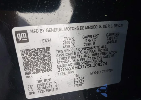 2025 Chevrolet Equinox Fwd Lt from USA, damaged, VIN 3GNAXHEG7SL108374